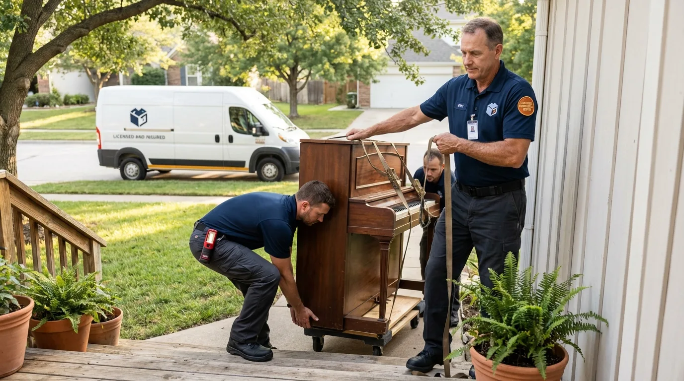 Licensed piano movers securing grand piano in Yulee, FL